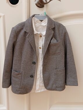 Deal Classic Boys' Grey Textured Blazer Jacket And Shirt